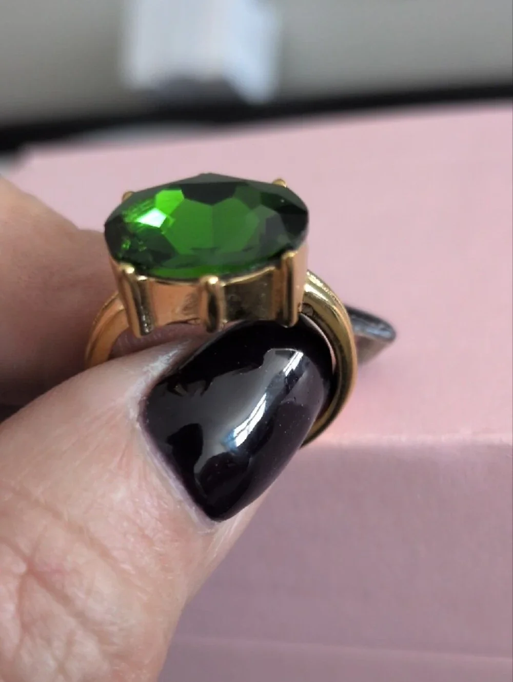 Gold Ring with Deep Green Oval Stone